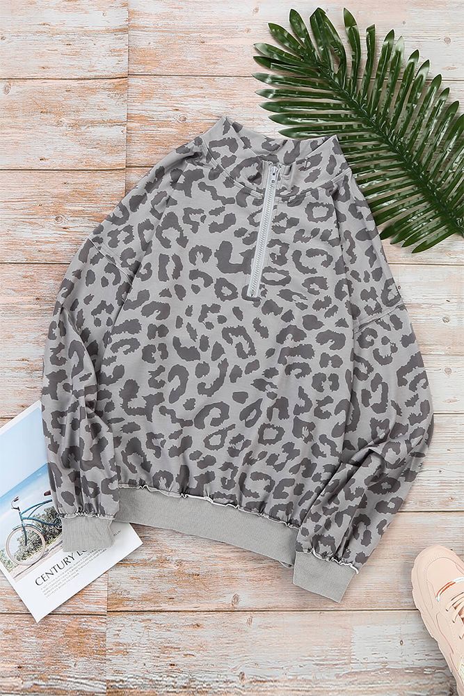 Leopard Zipped Collar Sweatshirt