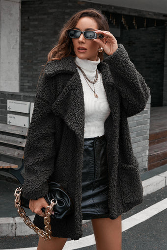 Button Front Lapel Collar Teddy Coat