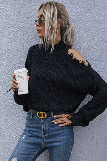 One Shoulder Distressed Sweater