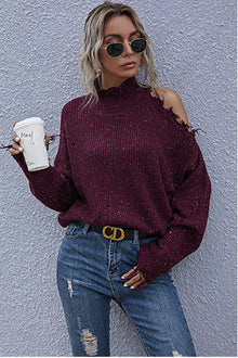 One Shoulder Distressed Sweater