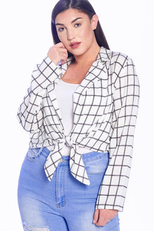 talent PLUS Plus Size Plaid Tie Front Cropped Shirt
