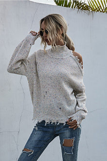 One Shoulder Distressed Sweater