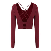Women Long Sleeve Yoga Crop Top Sexy Gym Crop Top Sport Shirt Yoga Top Sport Active Wear Running T-Shirts Backless Workout Shirt