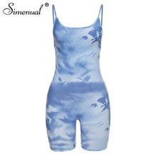 Simenual Ribbed Tie Dye Skinny Women Bodycon Rompers Strap Sleeveless Fashion Workout Biker Shorts Playsuits Skinny Active Wear