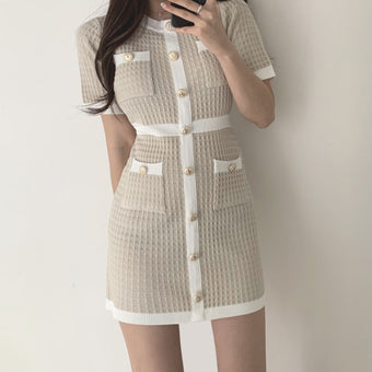 Button Knitted Dress Bodycon Mini Vestido Curto Korean Summer Sexy Party Elegant Black Black Moda Feminina Ropa Mujer 2020 Robes