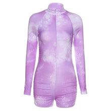 Simenual Tie Dye Ruched Casual Biker Shorts Rompers Women Long Sleeve Workout Active Wear Skinny Playsuit Fashion Bodycon 2020