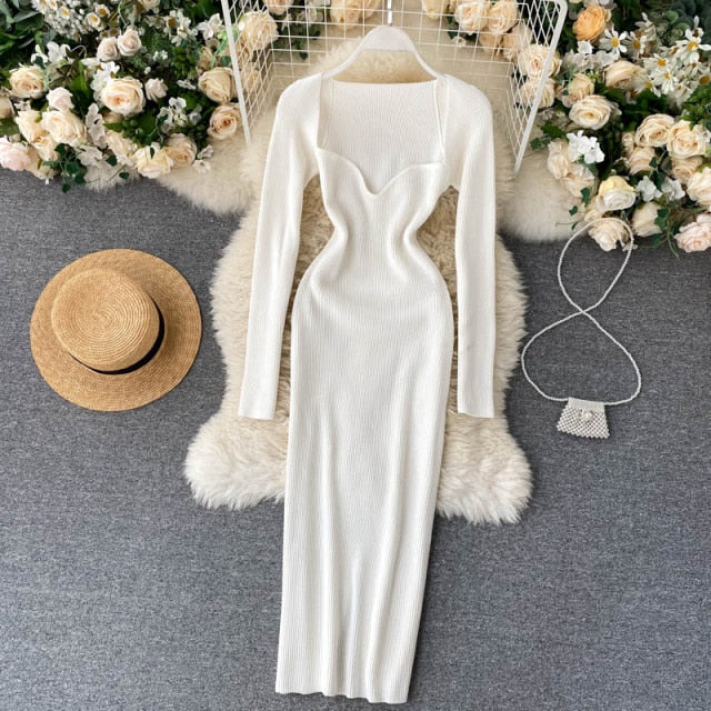 Croysier Dresses For Women 2020 Sexy Strapless Ribbed Knitted Bodycon Dress Women Winter Long Sleeve Midi Sweater Dress Clothes