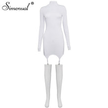 Simenual Solid Bodycon Garter Women Mini Dress with Stocking Long Sleeve Sexy Clubwear Skinny Party Dresses Autumn 2020 Hot Slim