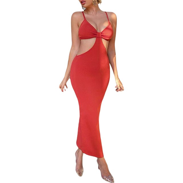 Women sexy jumpsuit Tight One Piece Dress Low Cut Backless Bra Ankle Long Solid Color Dress for partywear