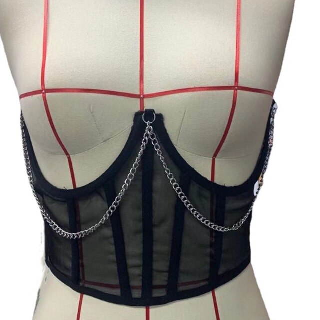 corset top mesh stitching chain sexy wrapped chest waist sexy inner fishbone waist trainer trimmer